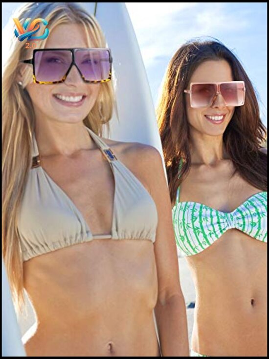 Oversized Square Sunglasses 6 Pack Classic Retro Y2K Shield Shades for Women main image 6